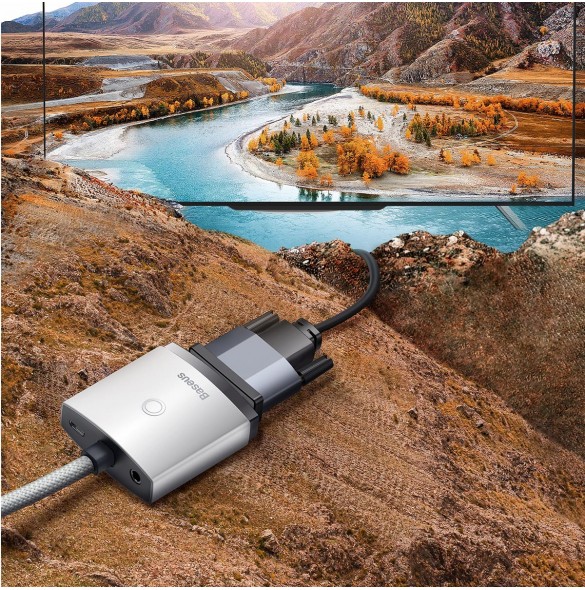 Baseus Lite Series pluggadapter HDMI till VGA + minijack 3,5 mm / micro USB strömförsörjning vit (WKQX010102)