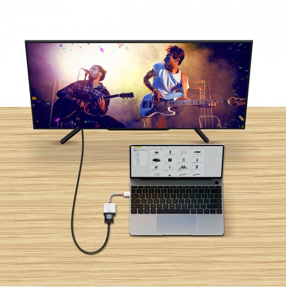 Baseus Lite Series pluggadapter HDMI till VGA + minijack 3,5 mm / micro USB strömförsörjning vit (WKQX010102)