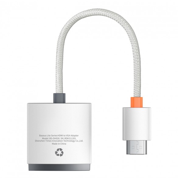 Baseus Lite Series pluggadapter HDMI till VGA + minijack 3,5 mm / micro USB strömförsörjning vit (WKQX010102)
