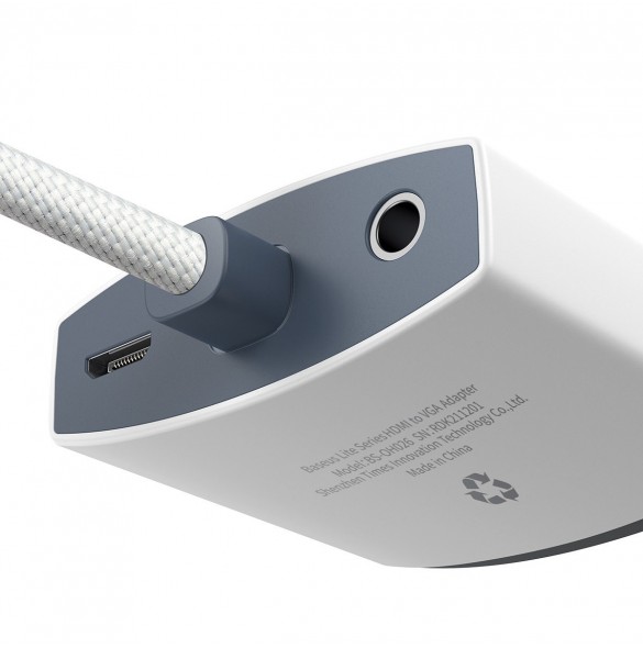 Baseus Lite Series pluggadapter HDMI till VGA + minijack 3,5 mm / micro USB strömförsörjning vit (WKQX010102)
