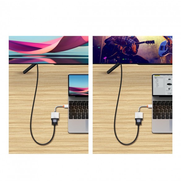 Baseus Lite Series pluggadapter HDMI till VGA + minijack 3,5 mm / micro USB strömförsörjning vit (WKQX010102)