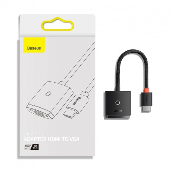 Baseus Lite Series pluggadapter HDMI till VGA + minijack 3,5 mm / micro USB strömförsörjning vit (WKQX010102)