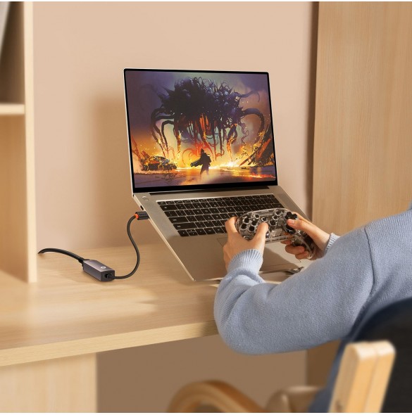 Baseus Lite Series USB-adapter - RJ45 LAN-uttag 100 Mbps grå (WKQX000013)