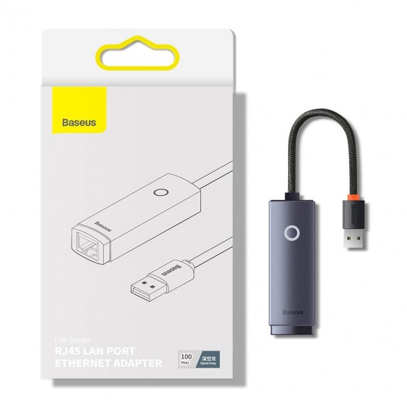 Baseus Lite Series USB-adapter - RJ45 LAN-uttag 100 Mbps grå (WKQX000013)