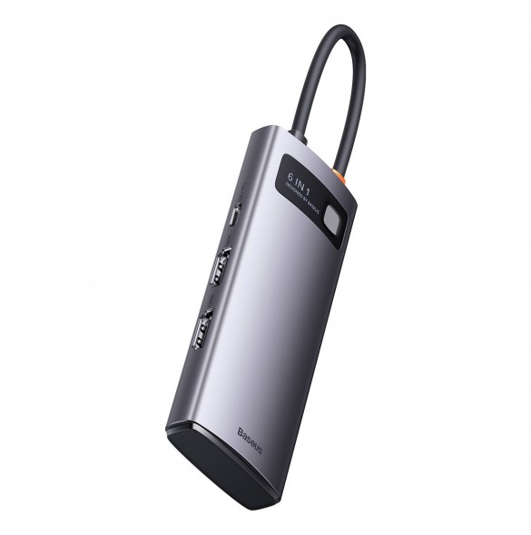 Baseus Metal Gleam 6in1 multifunktionsnav USB Typ C - USB Typ C Strömförsörjning 100 W / 2x HDMI 4K 30 Hz / 3x USB 3.2 Gen 1 grå