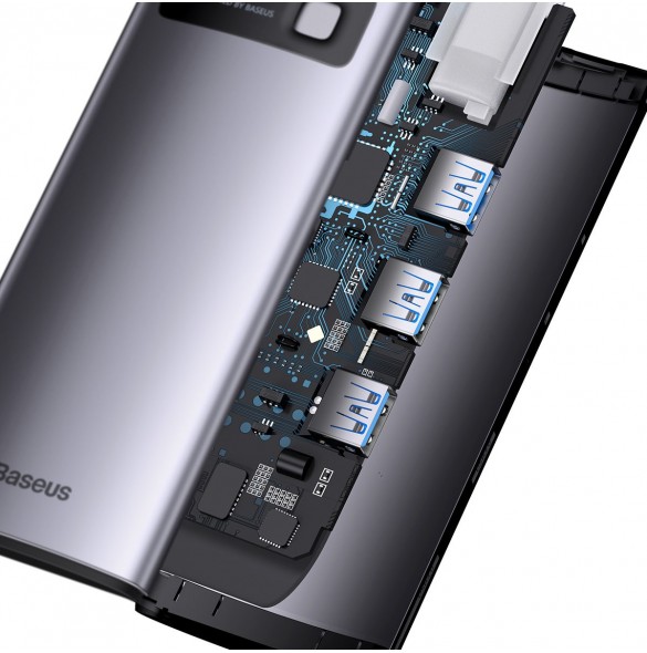 Baseus Metal Gleam 6in1 multifunktionsnav USB Typ C - USB Typ C Strömförsörjning 100 W / 2x HDMI 4K 30 Hz / 3x USB 3.2 Gen 1 grå
