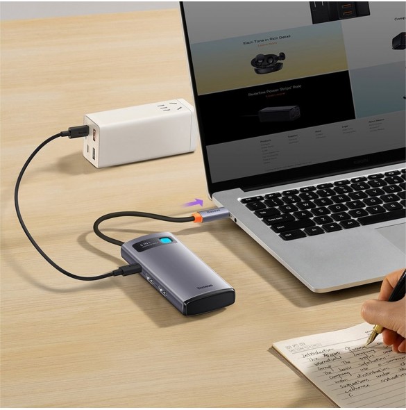 Baseus Metal Gleam 6in1 multifunktionsnav USB Typ C - USB Typ C Strömförsörjning 100 W / 2x HDMI 4K 30 Hz / 3x USB 3.2 Gen 1 grå