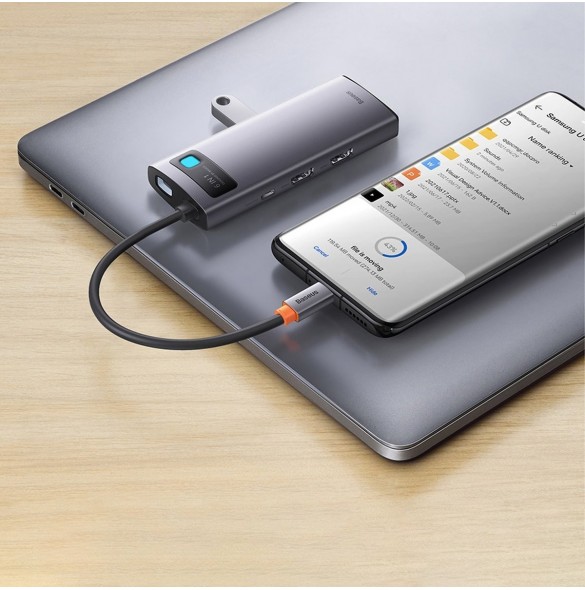 Baseus Metal Gleam 6in1 multifunktionsnav USB Typ C - USB Typ C Strömförsörjning 100 W / 2x HDMI 4K 30 Hz / 3x USB 3.2 Gen 1 grå