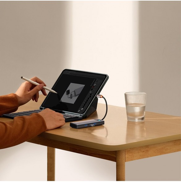Baseus Metal Gleam 6in1 multifunktionsnav USB Typ C - USB Typ C Strömförsörjning 100 W / 2x HDMI 4K 30 Hz / 3x USB 3.2 Gen 1 grå