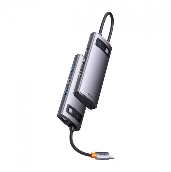 Baseus Metal Gleam 6in1 multifunktionsnav USB Typ C - USB Typ C Strömförsörjning 100 W / 2x HDMI 4K 30 Hz / 3x USB 3.2 Gen 1 grå