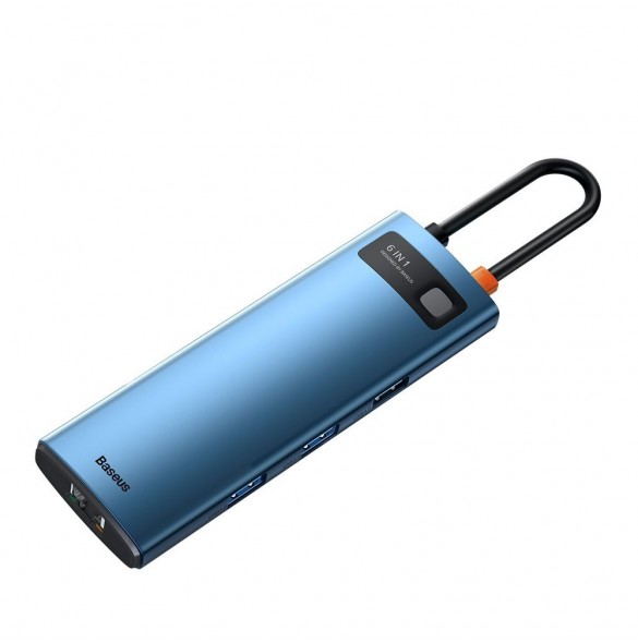 Baseus Metal Gleam 6in1 multifunktionell USB Typ C-hub - USB Typ C Strömförsörjning 100W / HDMI 4K 30Hz / 3x USB 3.2 Gen 1 / RJ4
