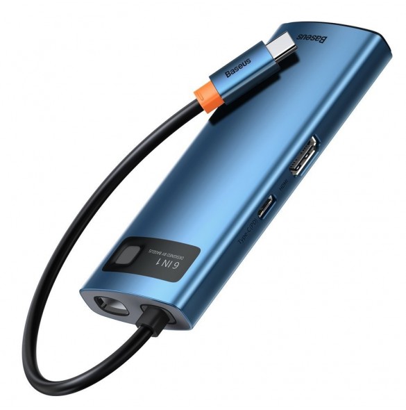 Baseus Metal Gleam 6in1 multifunktionell USB Typ C-hub - USB Typ C Strömförsörjning 100W / HDMI 4K 30Hz / 3x USB 3.2 Gen 1 / RJ4