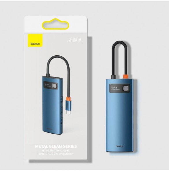 Baseus Metal Gleam 6in1 multifunktionell USB Typ C-hub - USB Typ C Strömförsörjning 100W / HDMI 4K 30Hz / 3x USB 3.2 Gen 1 / RJ4