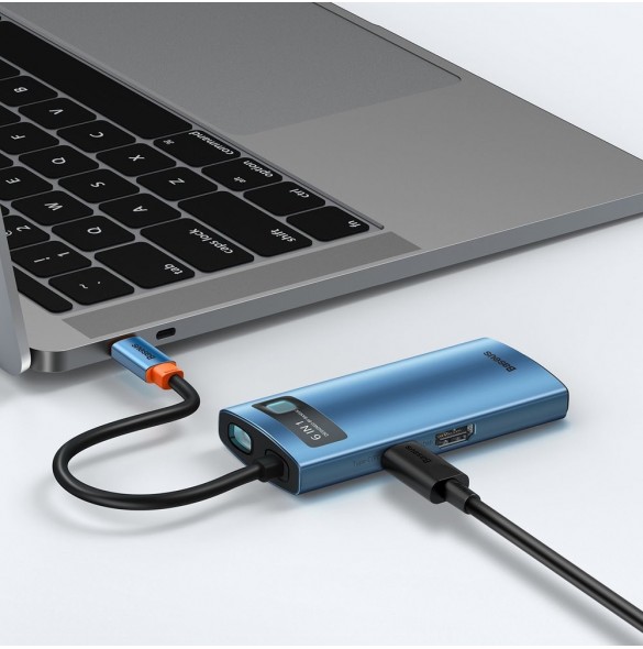Baseus Metal Gleam 6in1 multifunktionell USB Typ C-hub - USB Typ C Strömförsörjning 100W / HDMI 4K 30Hz / 3x USB 3.2 Gen 1 / RJ4