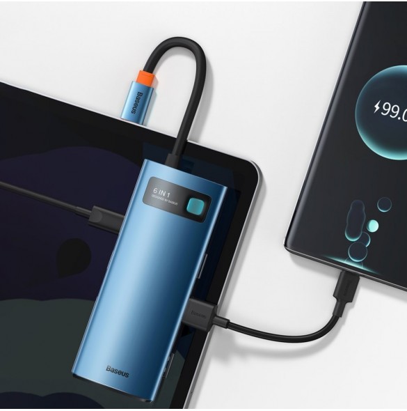 Baseus Metal Gleam 6in1 multifunktionell USB Typ C-hub - USB Typ C Strömförsörjning 100W / HDMI 4K 30Hz / 3x USB 3.2 Gen 1 / RJ4
