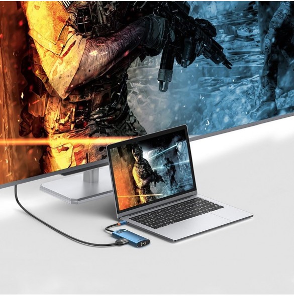 Baseus Metal Gleam 6in1 multifunktionell USB Typ C-hub - USB Typ C Strömförsörjning 100W / HDMI 4K 30Hz / 3x USB 3.2 Gen 1 / RJ4