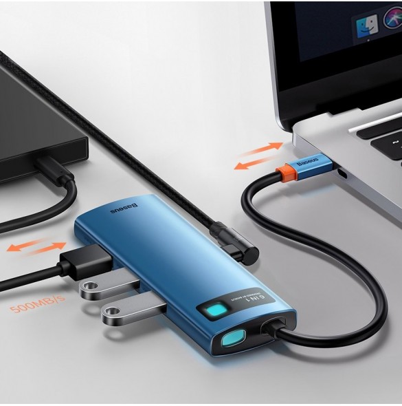 Baseus Metal Gleam 6in1 multifunktionell USB Typ C-hub - USB Typ C Strömförsörjning 100W / HDMI 4K 30Hz / 3x USB 3.2 Gen 1 / RJ4