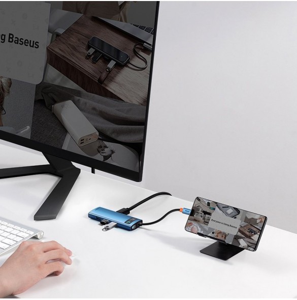 Baseus Metal Gleam 6in1 multifunktionell USB Typ C-hub - USB Typ C Strömförsörjning 100W / HDMI 4K 30Hz / 3x USB 3.2 Gen 1 / RJ4