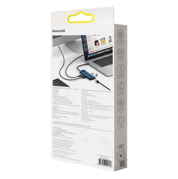 Baseus Metal Gleam 6in1 multifunktionell USB Typ C-hub - USB Typ C Strömförsörjning 100W / HDMI 4K 30Hz / 3x USB 3.2 Gen 1 / RJ4