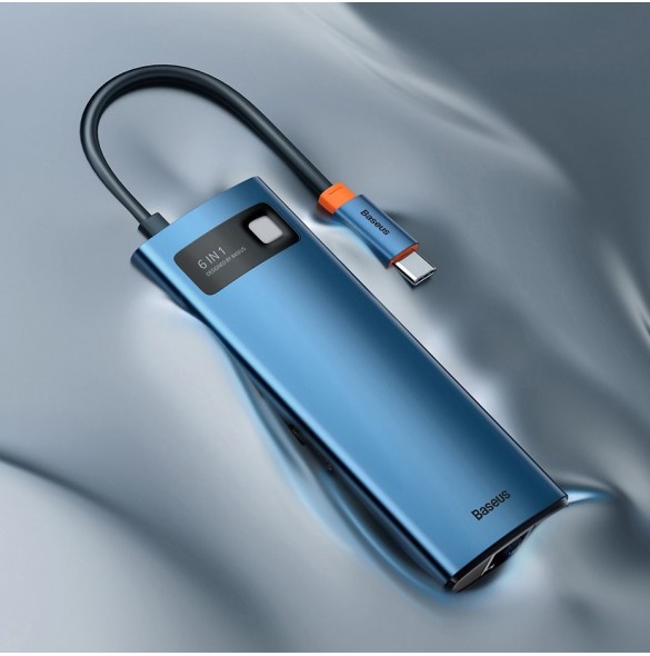 Baseus Metal Gleam 6in1 multifunktionell USB Typ C-hub - USB Typ C Strömförsörjning 100W / HDMI 4K 30Hz / 3x USB 3.2 Gen 1 / RJ4