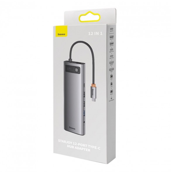 Baseus Metal Gleam multifunktionell HUB USB Typ C 12in1 HDMI / DP / USB Typ C / minijack 3,5 mm / RJ45 / SD (WKWG020213)