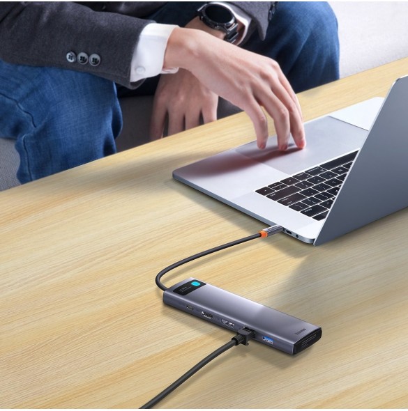 Baseus Metal Gleam multifunktionell HUB USB Typ C 12in1 HDMI / DP / USB Typ C / minijack 3,5 mm / RJ45 / SD (WKWG020213)