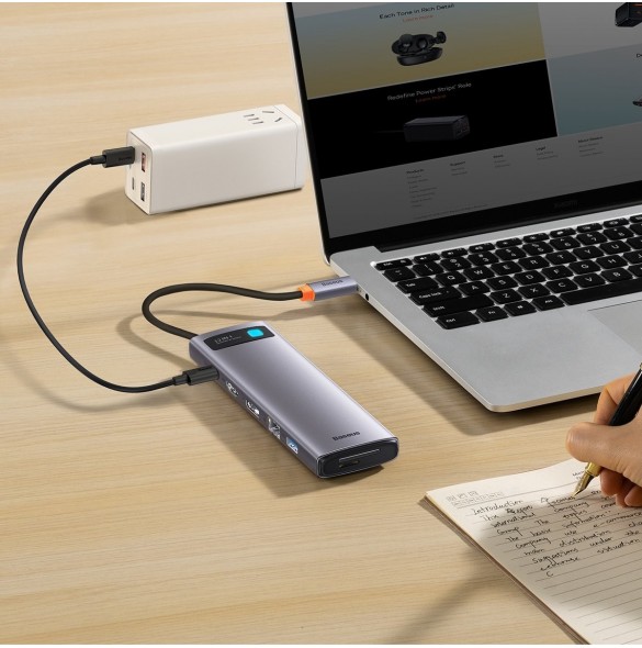 Baseus Metal Gleam multifunktionell HUB USB Typ C 12in1 HDMI / DP / USB Typ C / minijack 3,5 mm / RJ45 / SD (WKWG020213)