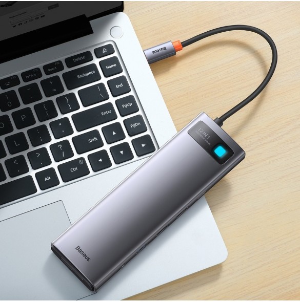 Baseus Metal Gleam multifunktionell HUB USB Typ C 12in1 HDMI / DP / USB Typ C / minijack 3,5 mm / RJ45 / SD (WKWG020213)
