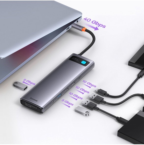 Baseus Metal Gleam multifunktionell HUB USB Typ C 12in1 HDMI / DP / USB Typ C / minijack 3,5 mm / RJ45 / SD (WKWG020213)