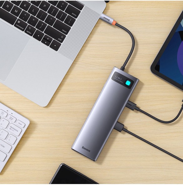 Baseus Metal Gleam multifunktionell HUB USB Typ C 12in1 HDMI / DP / USB Typ C / minijack 3,5 mm / RJ45 / SD (WKWG020213)