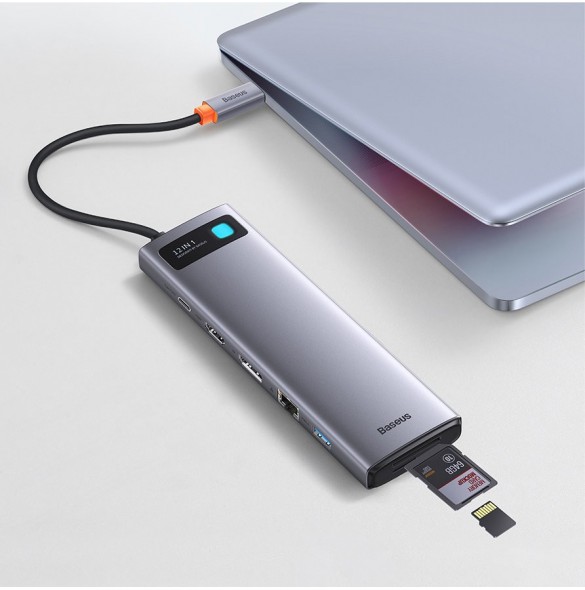 Baseus Metal Gleam multifunktionell HUB USB Typ C 12in1 HDMI / DP / USB Typ C / minijack 3,5 mm / RJ45 / SD (WKWG020213)