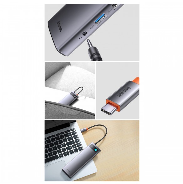 Baseus Metal Gleam multifunktionell HUB USB Typ C 12in1 HDMI / DP / USB Typ C / minijack 3,5 mm / RJ45 / SD (WKWG020213)