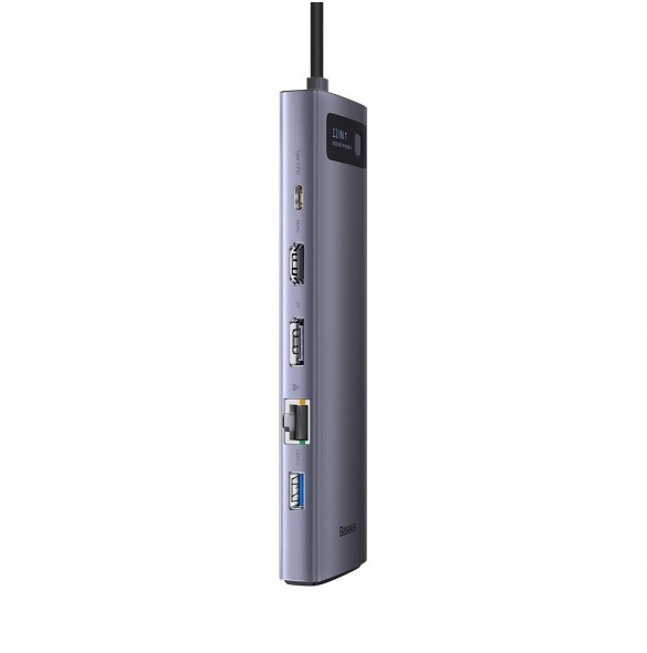 Baseus Metal Gleam multifunktionell HUB USB Typ C 12in1 HDMI / DP / USB Typ C / minijack 3,5 mm / RJ45 / SD (WKWG020213)