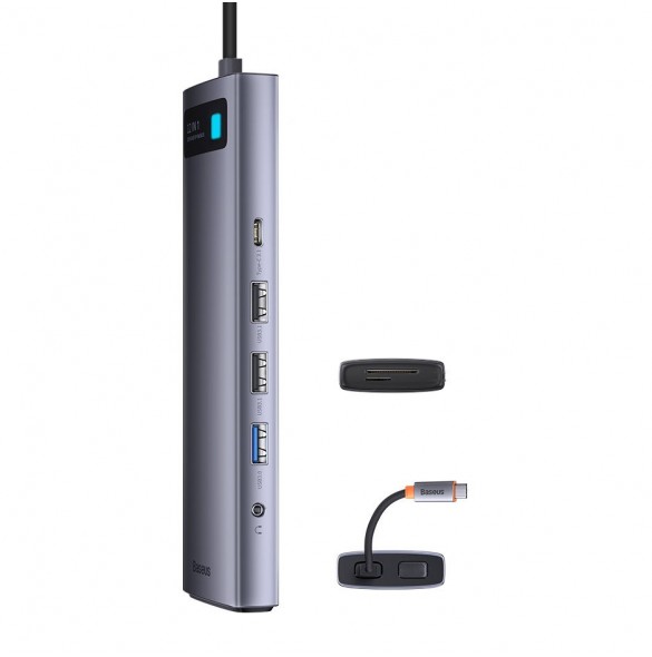 Baseus Metal Gleam multifunktionell HUB USB Typ C 12in1 HDMI / DP / USB Typ C / minijack 3,5 mm / RJ45 / SD (WKWG020213)