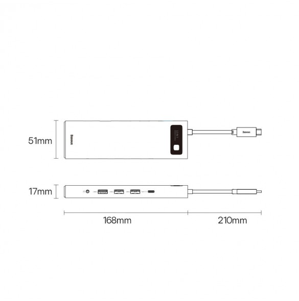 Baseus Metal Gleam multifunktionell HUB USB Typ C 12in1 HDMI / DP / USB Typ C / minijack 3,5 mm / RJ45 / SD (WKWG020213)