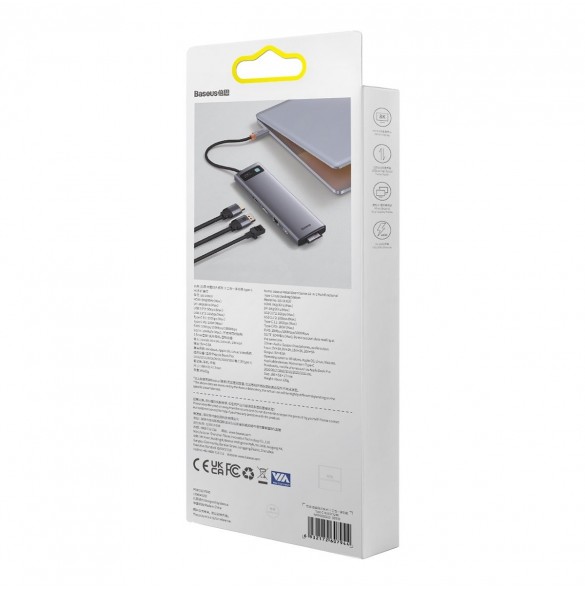 Baseus Metal Gleam multifunktionell HUB USB Typ C 12in1 HDMI / DP / USB Typ C / minijack 3,5 mm / RJ45 / SD (WKWG020213)