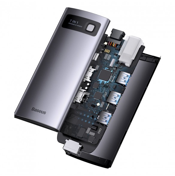 Baseus Metal Gleam Series 7-i-1 USB Typ C HUB dockningsstation - 2 x HDMI / 3 x USB 3.2 Gen. 1 / 1 x Strömförsörjning / 1 x RJ-4
