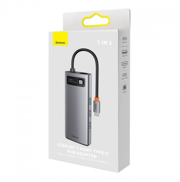 Baseus Metal Gleam Series 7-i-1 USB Typ C HUB dockningsstation - 2 x HDMI / 3 x USB 3.2 Gen. 1 / 1 x Strömförsörjning / 1 x RJ-4