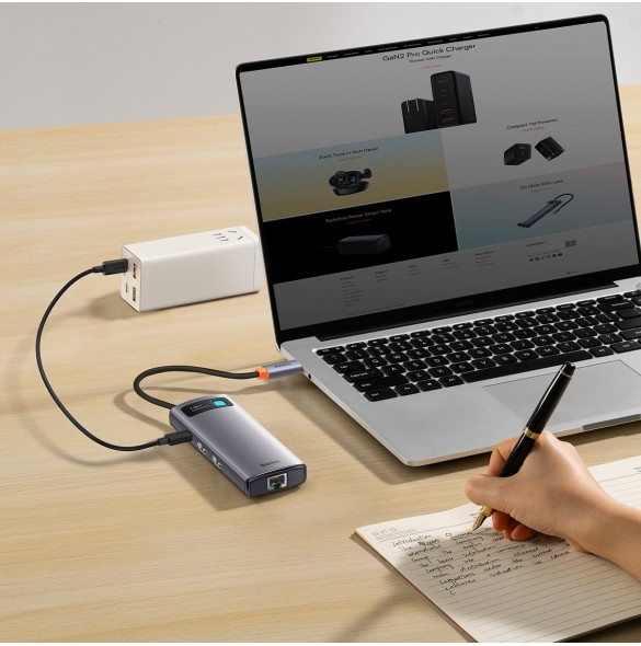 Baseus Metal Gleam Series 7-i-1 USB Typ C HUB dockningsstation - 2 x HDMI / 3 x USB 3.2 Gen. 1 / 1 x Strömförsörjning / 1 x RJ-4