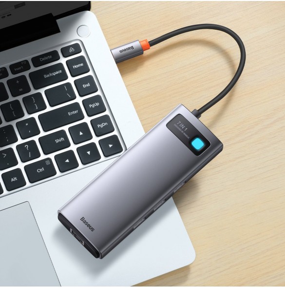 Baseus Metal Gleam Series 7-i-1 USB Typ C HUB dockningsstation - 2 x HDMI / 3 x USB 3.2 Gen. 1 / 1 x Strömförsörjning / 1 x RJ-4