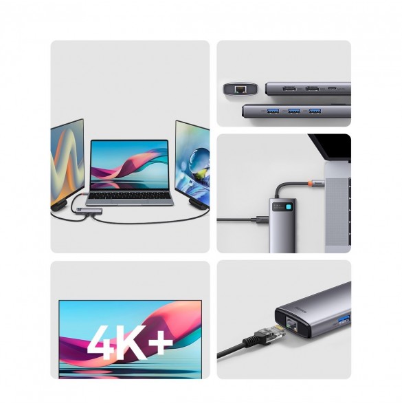 Baseus Metal Gleam Series 7-i-1 USB Typ C HUB dockningsstation - 2 x HDMI / 3 x USB 3.2 Gen. 1 / 1 x Strömförsörjning / 1 x RJ-4