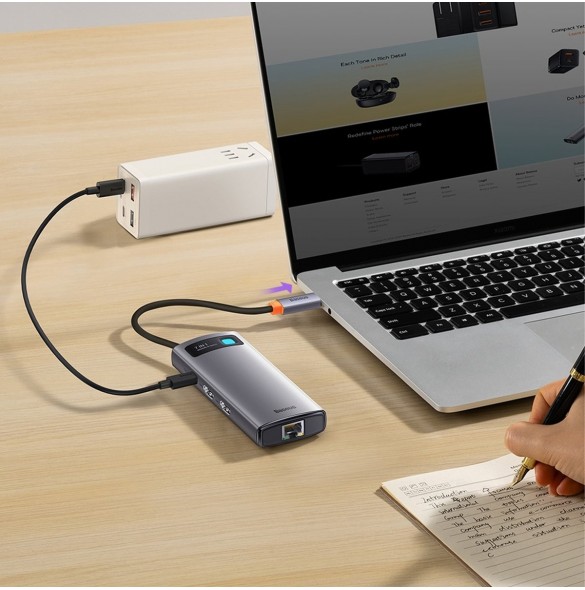 Baseus Metal Gleam Series 7-i-1 USB Typ C HUB dockningsstation - 2 x HDMI / 3 x USB 3.2 Gen. 1 / 1 x Strömförsörjning / 1 x RJ-4