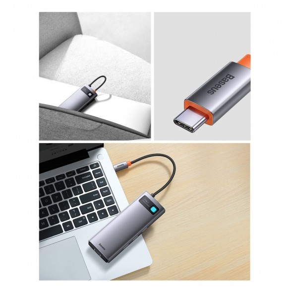 Baseus Metal Gleam Series 7-i-1 USB Typ C HUB dockningsstation - 2 x HDMI / 3 x USB 3.2 Gen. 1 / 1 x Strömförsörjning / 1 x RJ-4