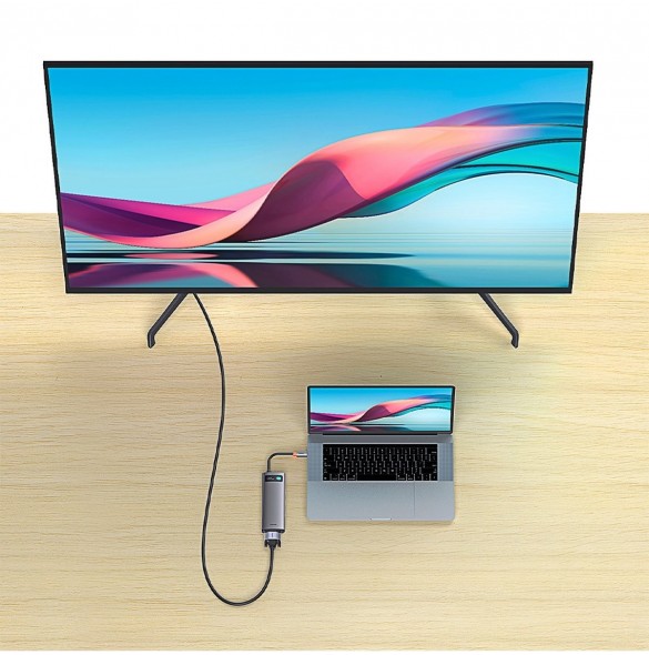 Baseus Metal Gleam Series 7-i-1 USB Typ C HUB dockningsstation - 2 x HDMI / 3 x USB 3.2 Gen. 1 / 1 x Strömförsörjning / 1 x RJ-4