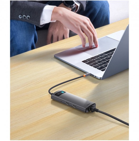 Baseus Metal Gleam Series 7-i-1 USB Typ C HUB dockningsstation - 2 x HDMI / 3 x USB 3.2 Gen. 1 / 1 x Strömförsörjning / 1 x RJ-4