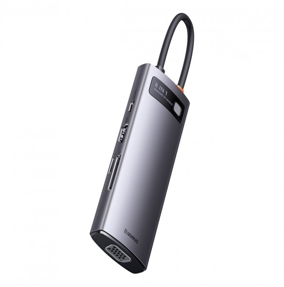 Baseus Metal Gleam Series 8 in 1 USB Typ C HUB-dockningsstation - 1 x HDMI / 3 x USB 3.2 Gen. 1 / 1 x Strömförsörjning / 1 x SD-