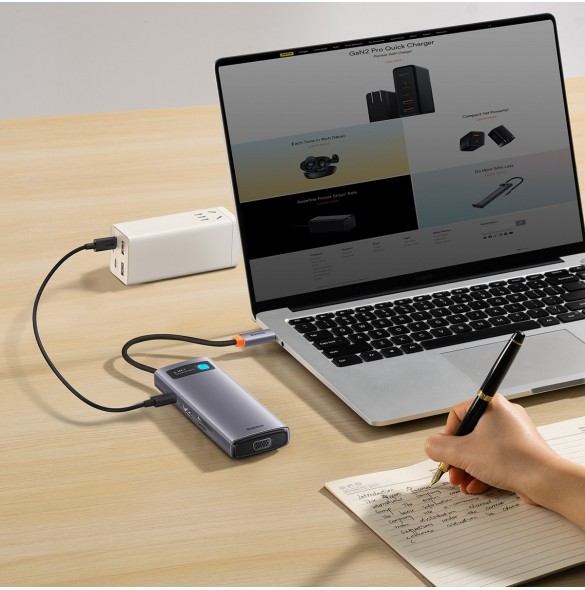Baseus Metal Gleam Series 8 in 1 USB Typ C HUB-dockningsstation - 1 x HDMI / 3 x USB 3.2 Gen. 1 / 1 x Strömförsörjning / 1 x SD-