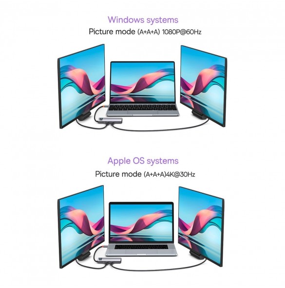 Baseus Metal Gleam Series 8 in 1 USB Typ C HUB-dockningsstation - 1 x HDMI / 3 x USB 3.2 Gen. 1 / 1 x Strömförsörjning / 1 x SD-