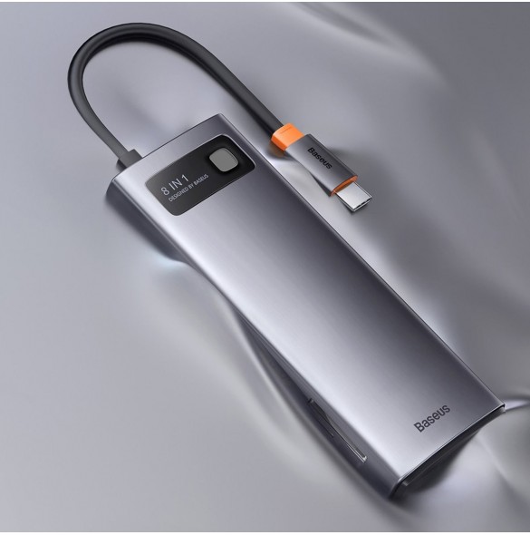Baseus Metal Gleam Series 8 in 1 USB Typ C HUB-dockningsstation - 1 x HDMI / 3 x USB 3.2 Gen. 1 / 1 x Strömförsörjning / 1 x SD-