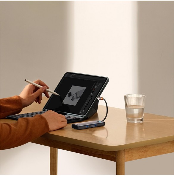Baseus Metal Gleam Series 8 in 1 USB Typ C HUB-dockningsstation - 1 x HDMI / 3 x USB 3.2 Gen. 1 / 1 x Strömförsörjning / 1 x SD-